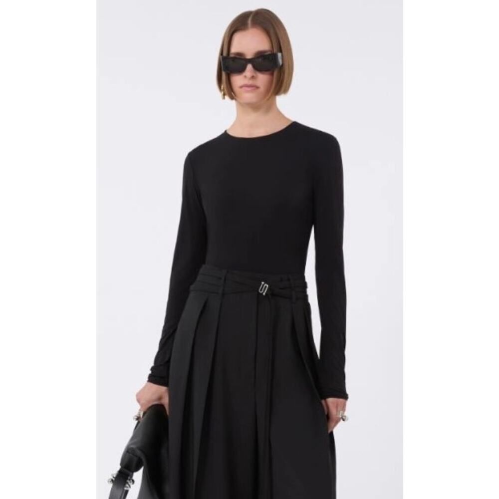 Sportmax MaxMara Black Long Sleeve T-shirt Ruched Back Sz. M